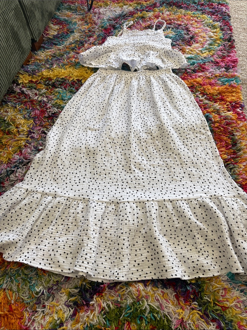 White Polka Dot Girls'  - Sleeveless Ruffle top and Maxi skirt set